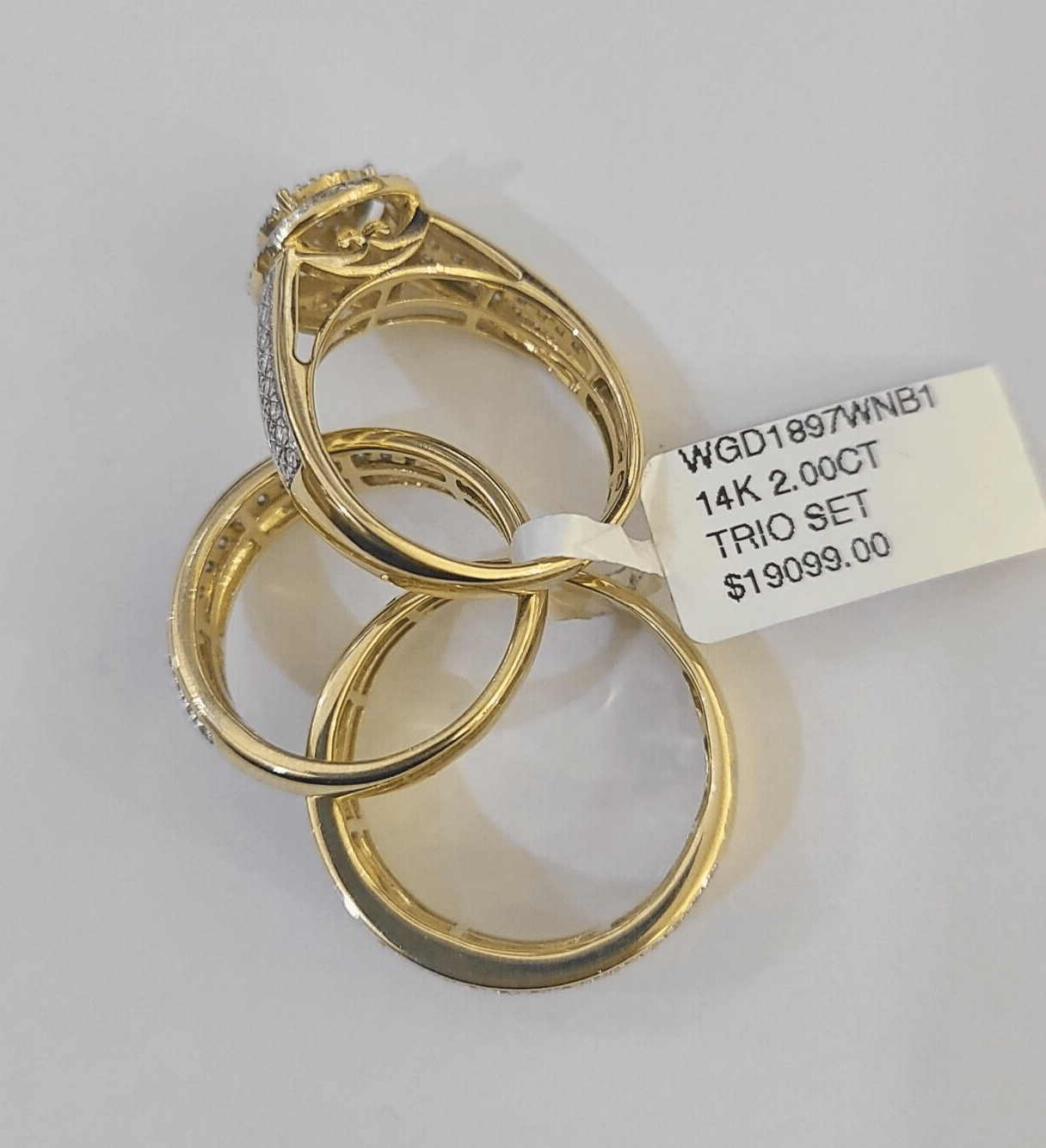 REAL 14k Diamond Ring Yellow Gold Ladies Men Trio SET Wedding Engagement Genuine - GoldenlinQ