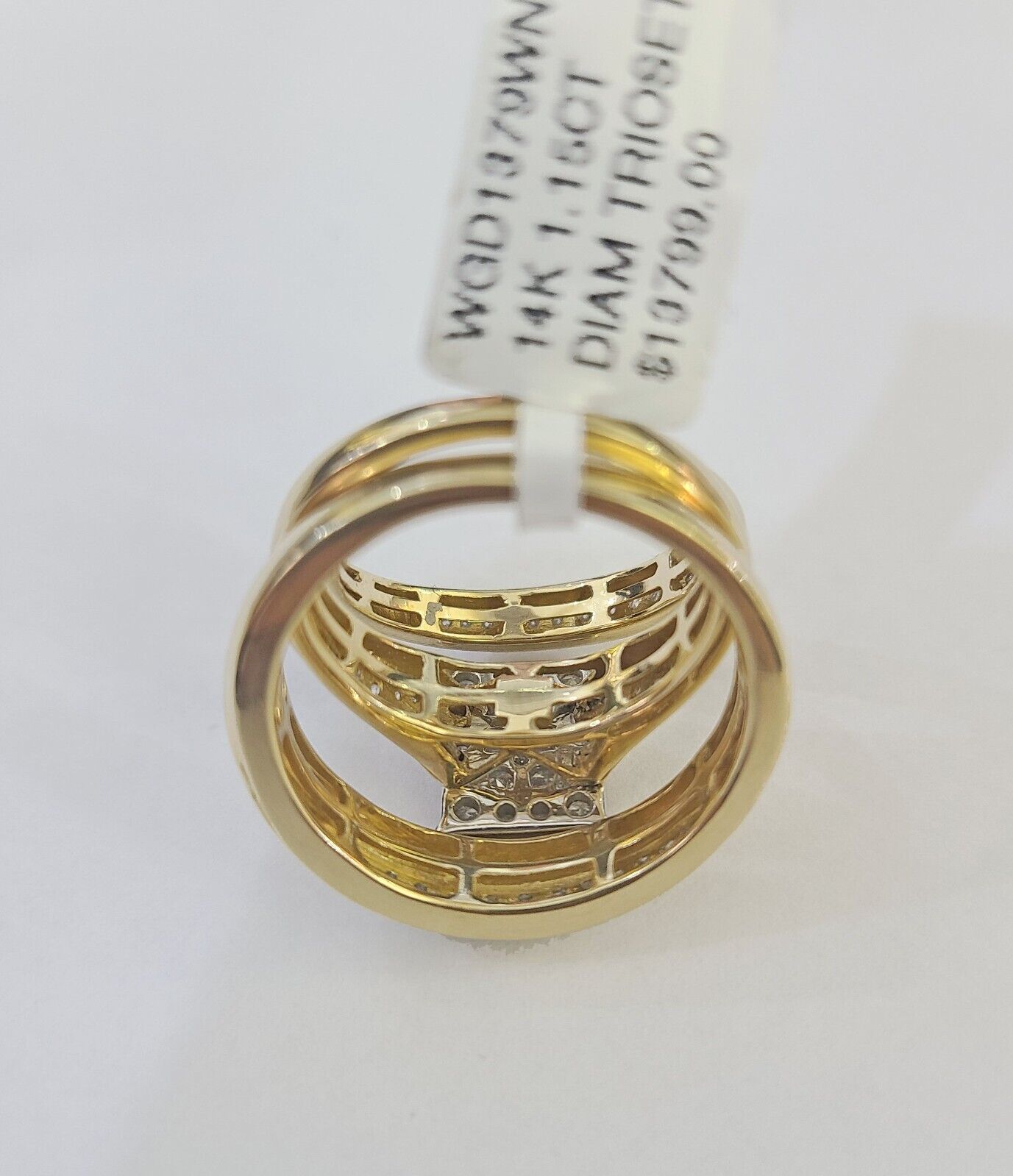 REAL 14k Diamond Ring Yellow Gold Ladies Men Trio SET Wedding Engagement Genuine - GoldenlinQ