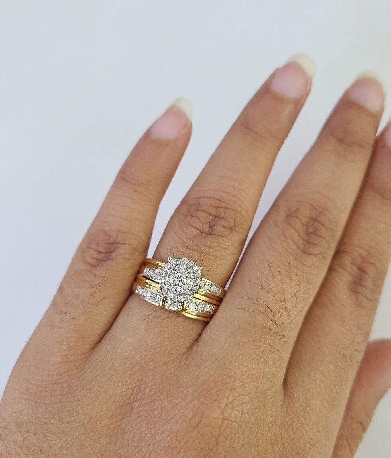 REAL 14k Diamond Ring Yellow Gold Ladies Men Trio SET Wedding Engagement Genuine - GoldenlinQ