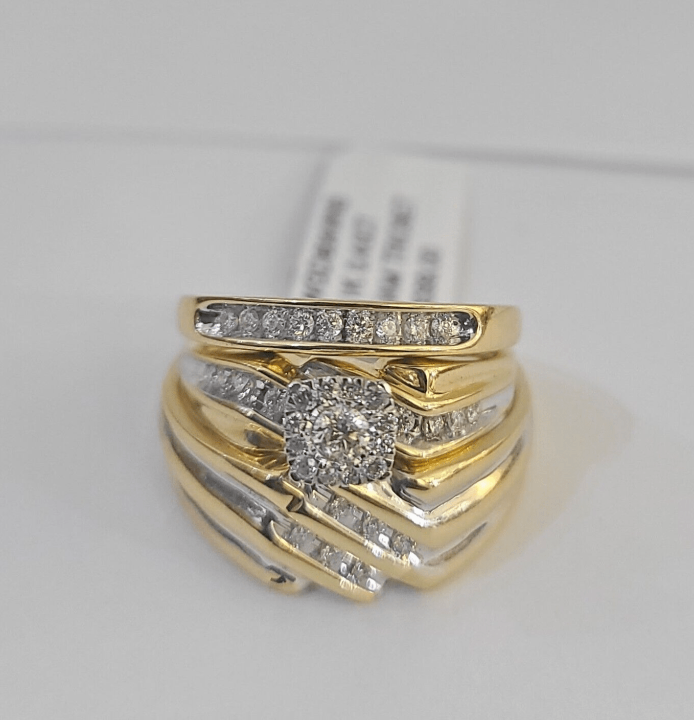 REAL 14k Diamond Ring Yellow Gold Ladies Men Trio SET Wedding Engagement Genuine - GoldenlinQ