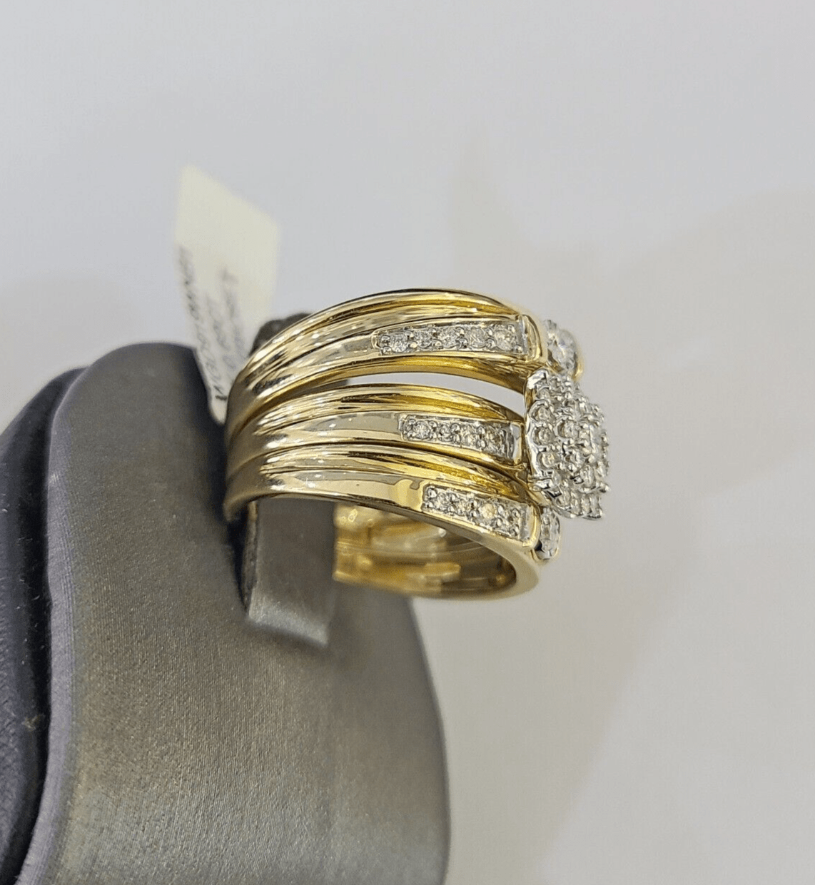 REAL 14k Diamond Ring Yellow Gold Ladies Men Trio SET Wedding Engagement Genuine - GoldenlinQ