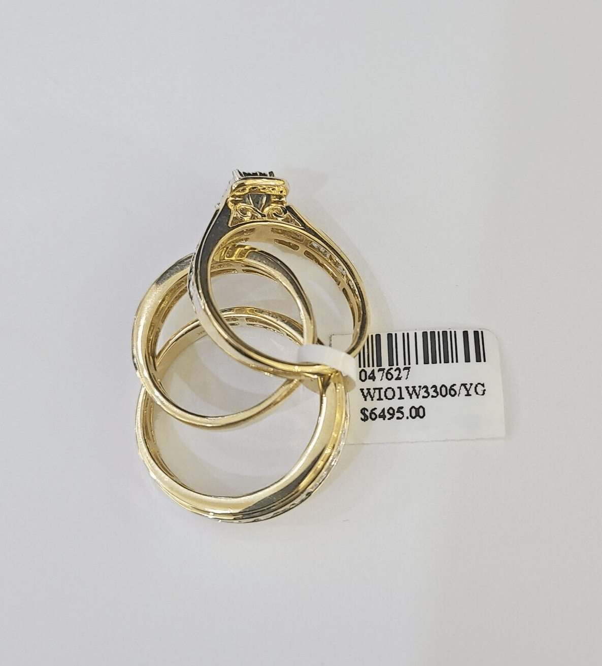 REAL 14k Diamond Ring Yellow Gold Ladies Men Trio SET Wedding Engagement Genuine - GoldenlinQ