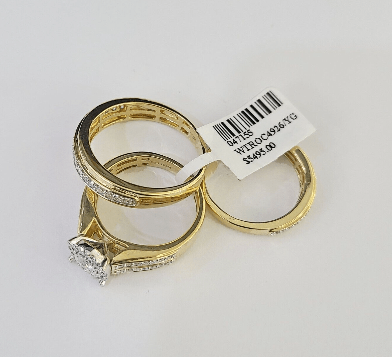 REAL 14k Diamond Ring Yellow Gold Ladies Men Trio SET Wedding Engagement Genuine - GoldenlinQ