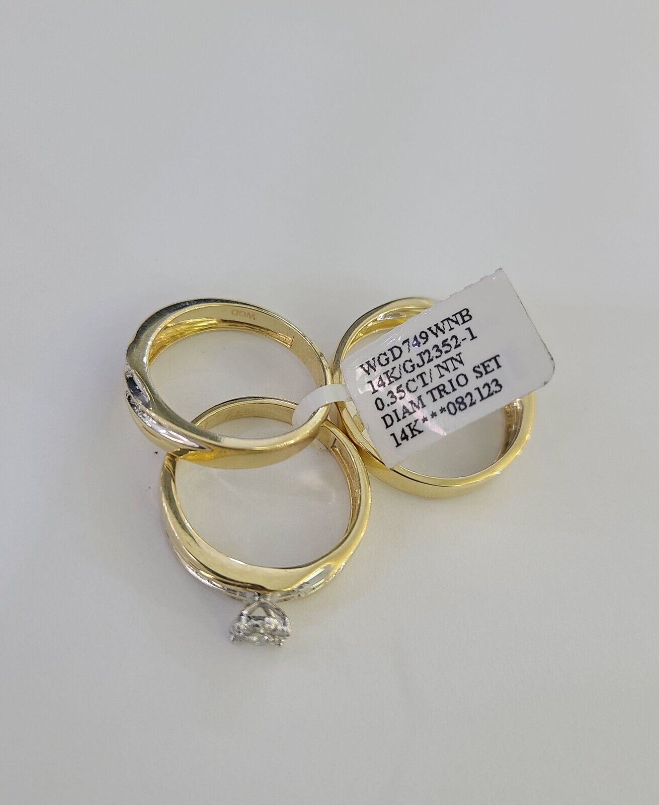 REAL 14k Diamond Ring Yellow Gold Ladies Men Trio SET Wedding Engagement Genuine - GoldenlinQ