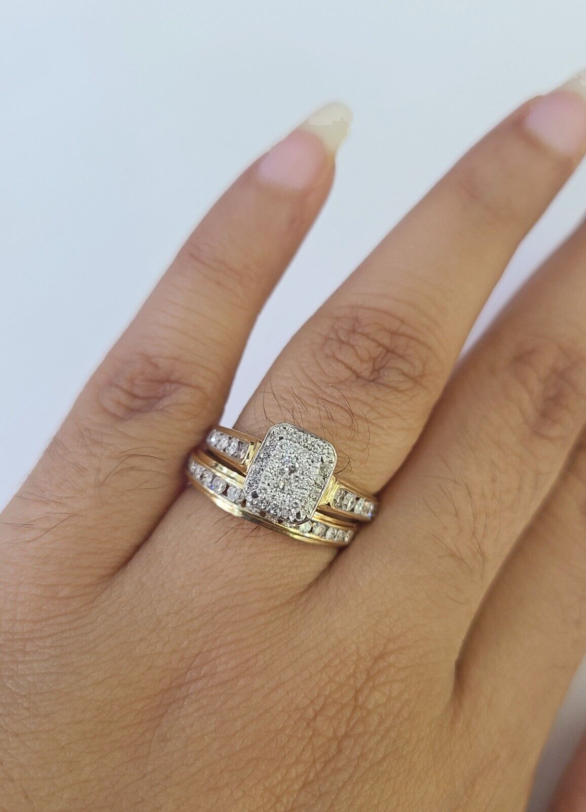 REAL 14k Diamond Ring Yellow Gold Ladies Men Trio SET Wedding Engagement Genuine - GoldenlinQ