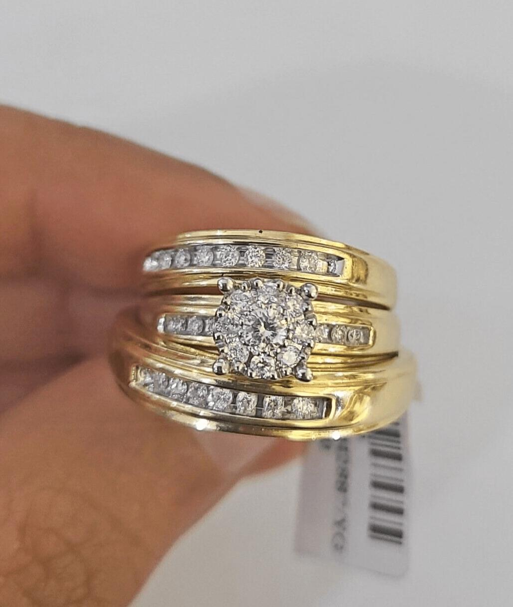 REAL 14k Diamond Ring Yellow Gold Ladies Men Trio SET Wedding Engagement Genuine - GoldenlinQ
