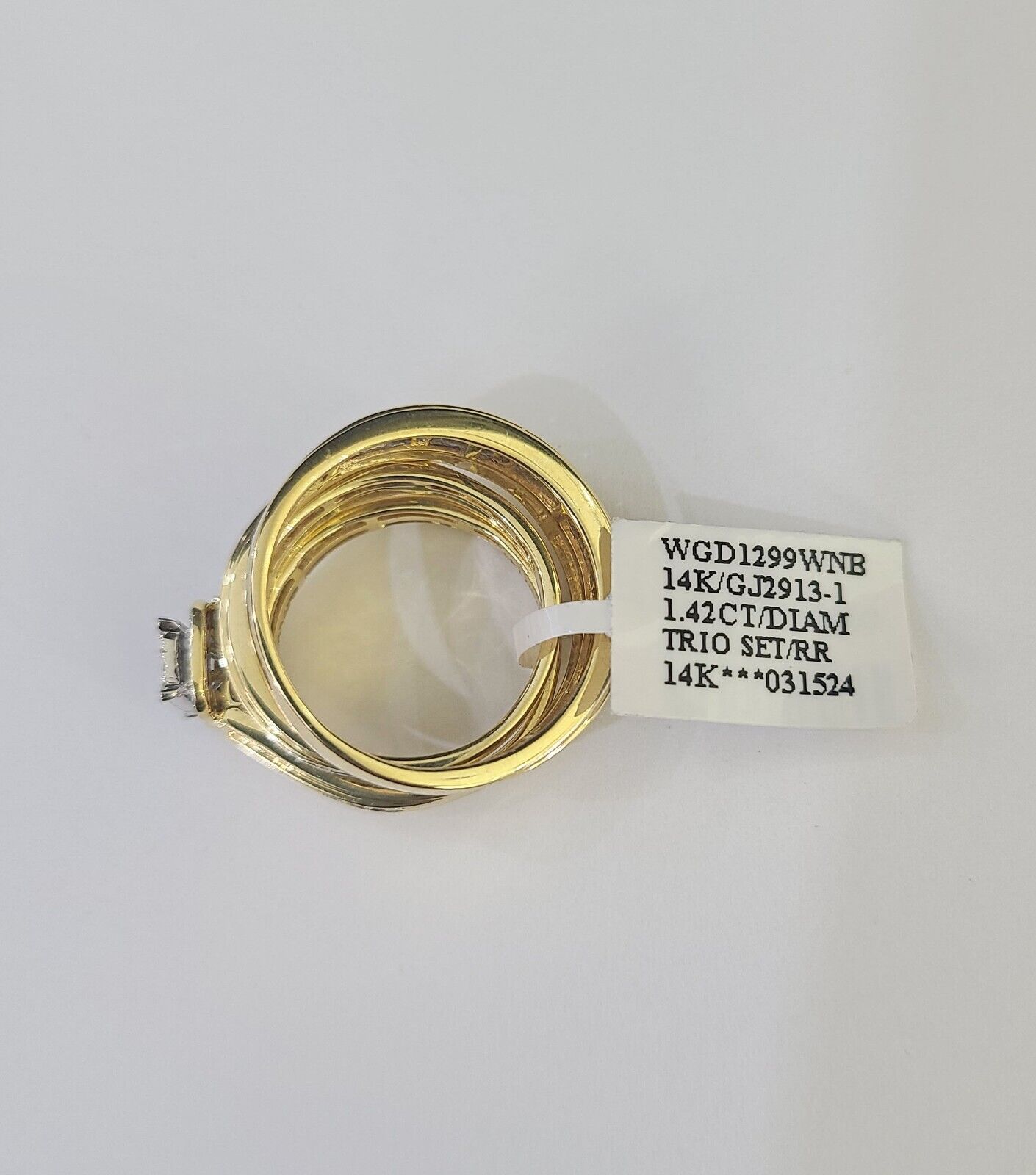 REAL 14k Diamond Ring Yellow Gold Ladies Men Trio SET Wedding Engagement Genuine - GoldenlinQ