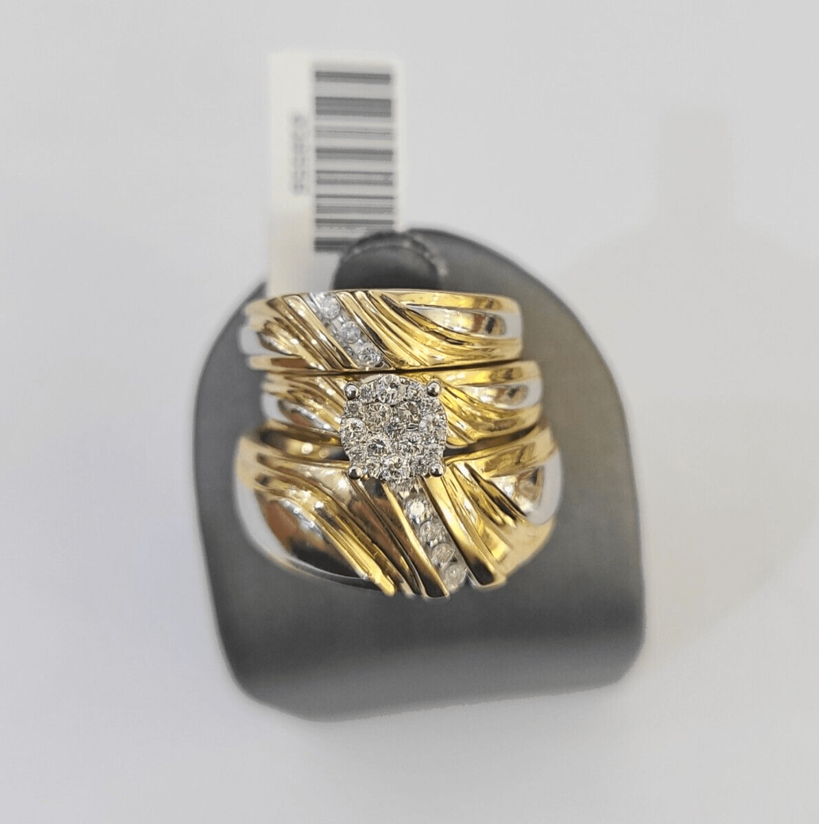 REAL 14k Diamond Ring Yellow Gold Ladies Men Trio SET Wedding Engagement Genuine - GoldenlinQ