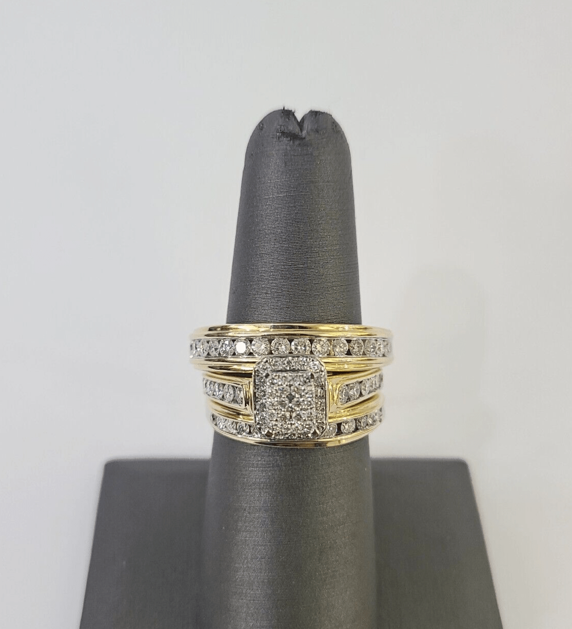 REAL 14k Diamond Ring Yellow Gold Ladies Men Trio SET Wedding Engagement Genuine - GoldenlinQ