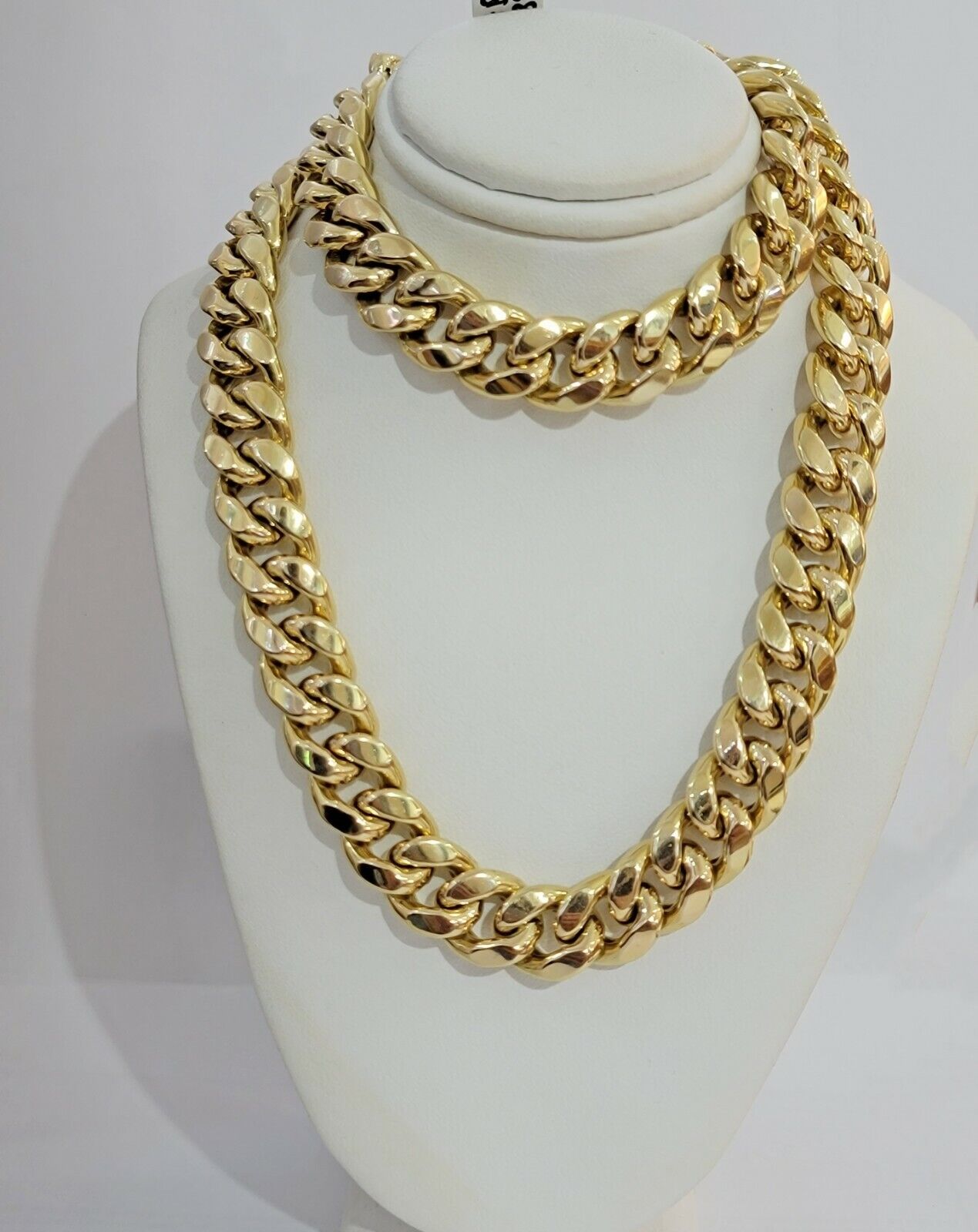 Real 14k Gold 13mm Chain Necklace Miami Cuban Link 24" Men 14kt Yellow Gold - GoldenlinQ