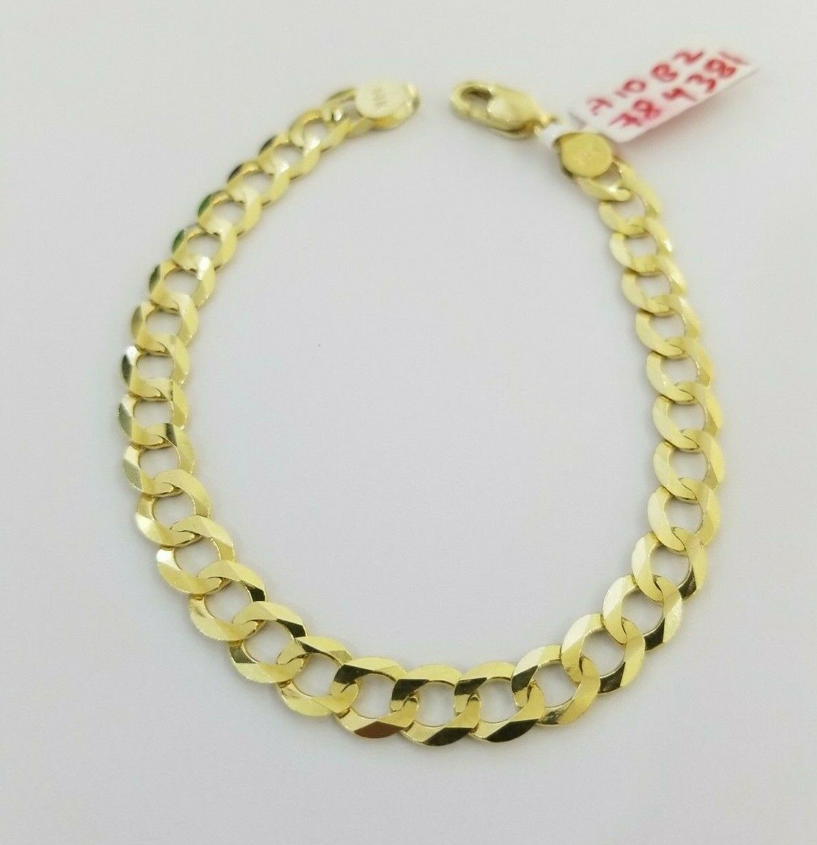 REAL 14k Gold Bracelet Cuban link 8" SOLID 7.5mm 14kt Yellow Gold Diamond Cut - GoldenlinQ