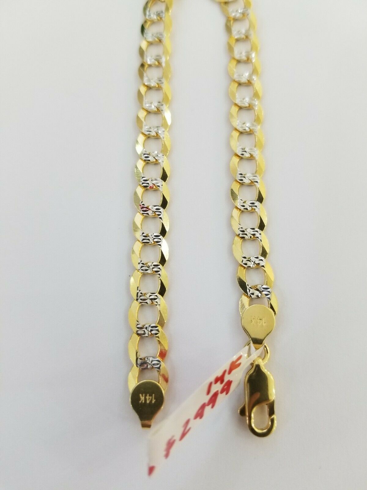 REAL 14k Gold Bracelet Cuban link 8" SOLID 7.5mm 14kt Yellow Gold Diamond Cut - GoldenlinQ