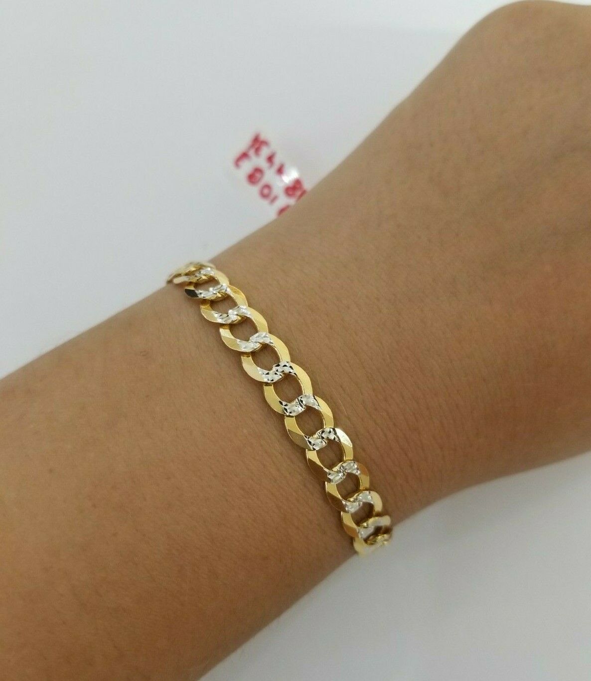 REAL 14k Gold Bracelet Cuban link 8" SOLID 7.5mm 14kt Yellow Gold Diamond Cut - GoldenlinQ