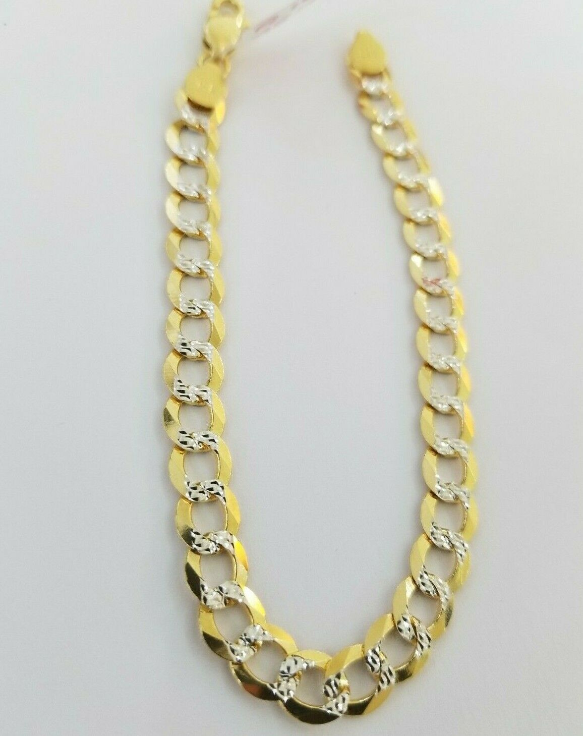 REAL 14k Gold Bracelet Cuban link 8" SOLID 7.5mm 14kt Yellow Gold Diamond Cut - GoldenlinQ