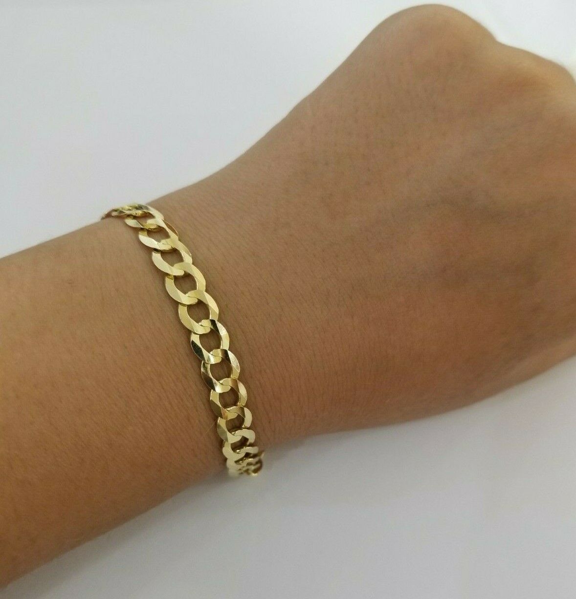 REAL 14k Gold Bracelet Cuban link 8" SOLID 7.5mm 14kt Yellow Gold Diamond Cut - GoldenlinQ