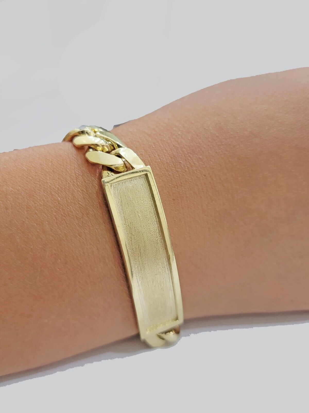 Real 14k Gold Bracelet ID Name Plate 8 Inch Miami Cuban Link 10mm Men SOLID 14KT - GoldenlinQ