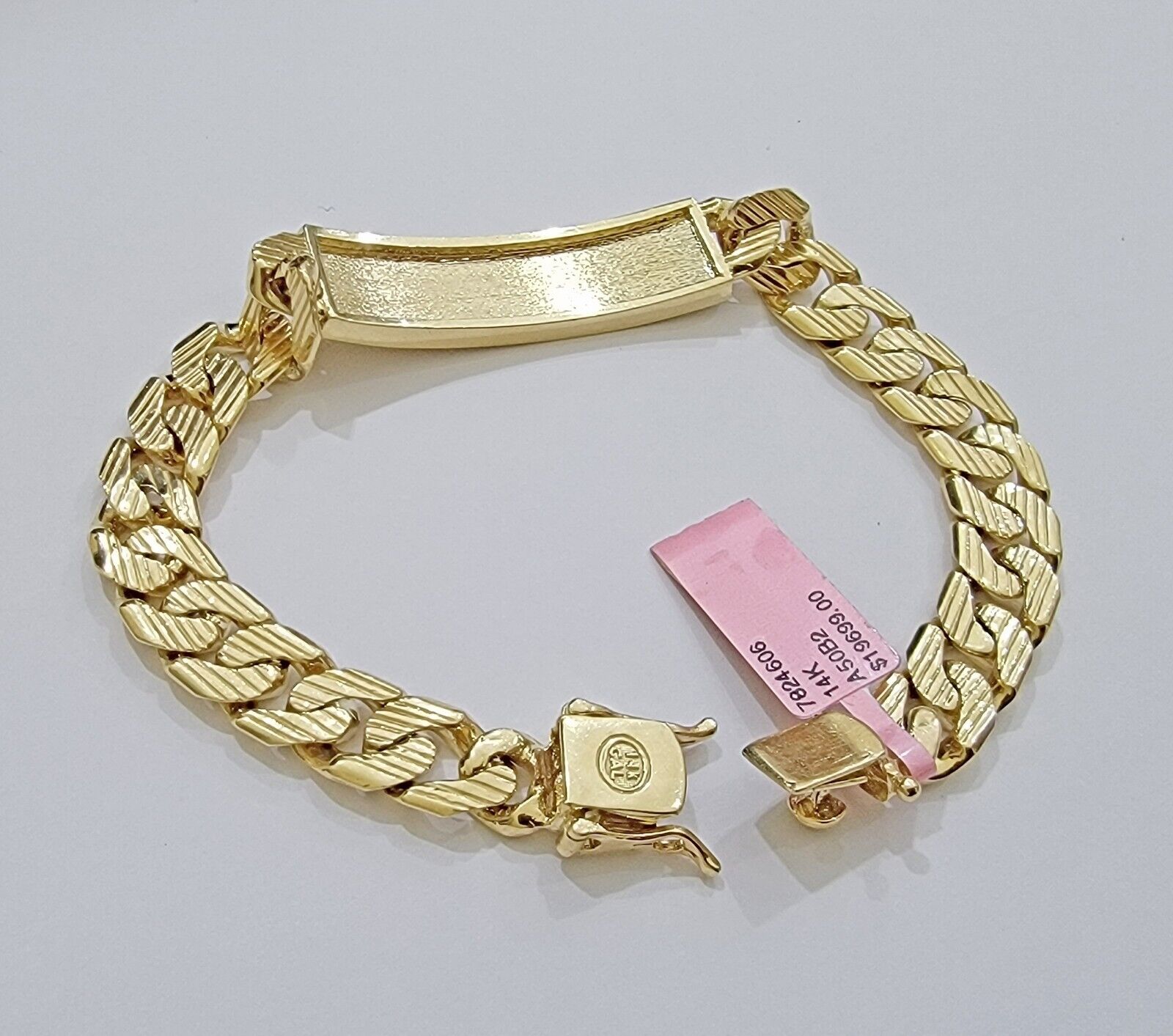 Real 14k Gold Bracelet ID Name Plate 8 Inch Miami Cuban Link 10mm Men SOLID 14KT - GoldenlinQ