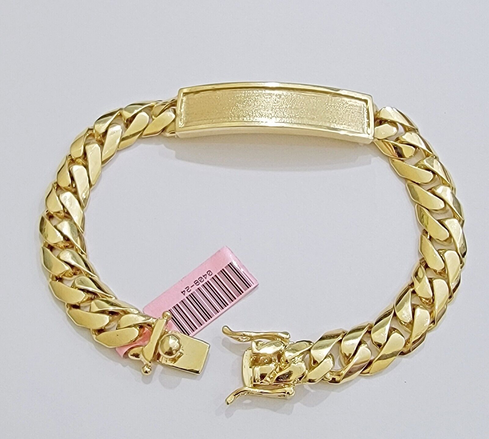 Real 14k Gold Bracelet Miami Cuban Link ID Name Plate 10mm 8.5 Inch Solid 14KT - GoldenlinQ