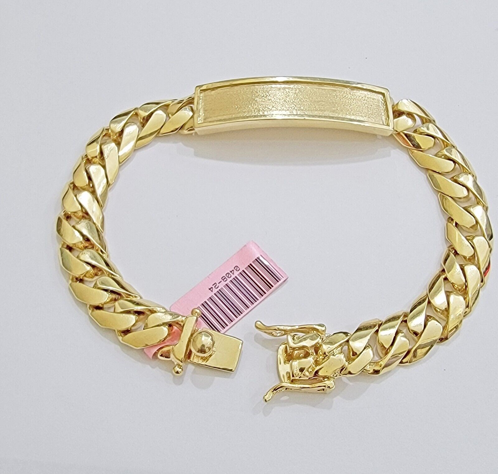 Real 14k Gold Bracelet Miami Cuban Link ID Name Plate 10mm 8.5 Inch Solid 14KT - GoldenlinQ