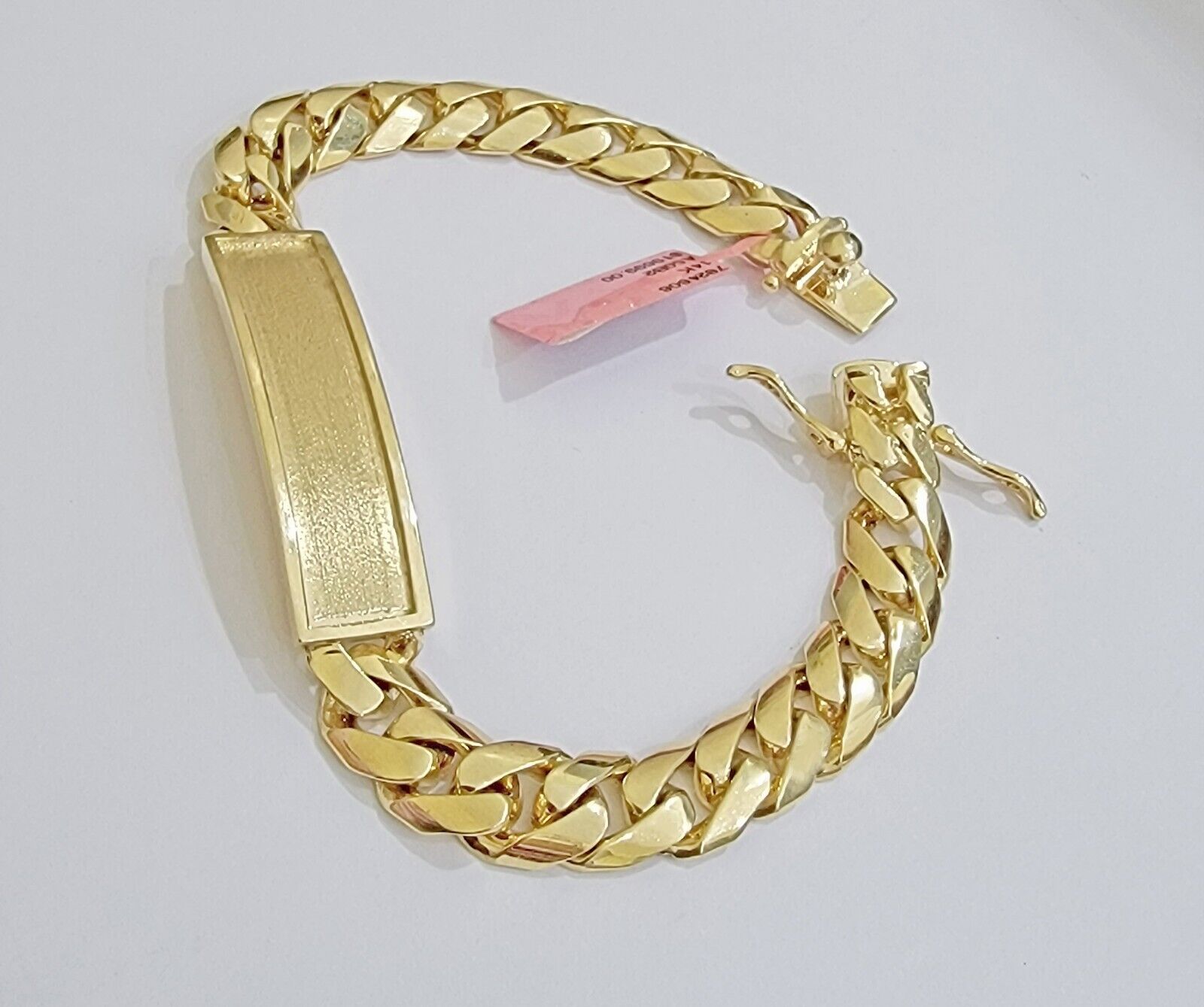 Real 14k Gold Bracelet Miami Cuban Link ID Name Plate 10mm 8.5 Inch Solid 14KT - GoldenlinQ