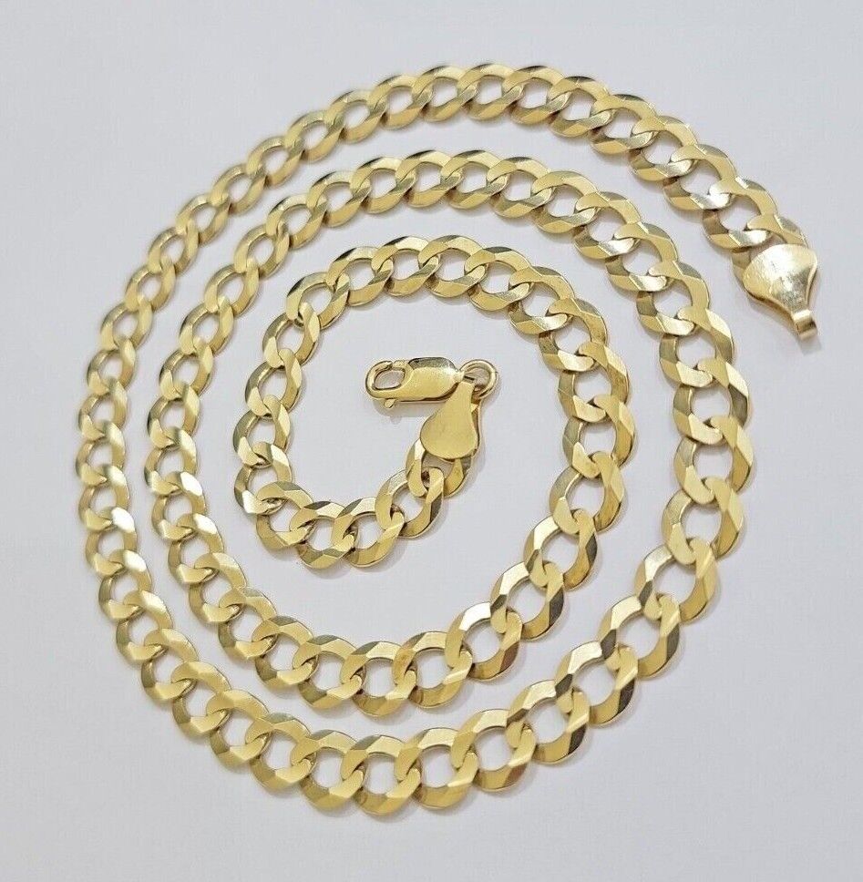 Real 14k Gold Chain Cuban Curb Link 9mm 18 in - 30 Inch Mens Solid 14kt Yellow - GoldenlinQ
