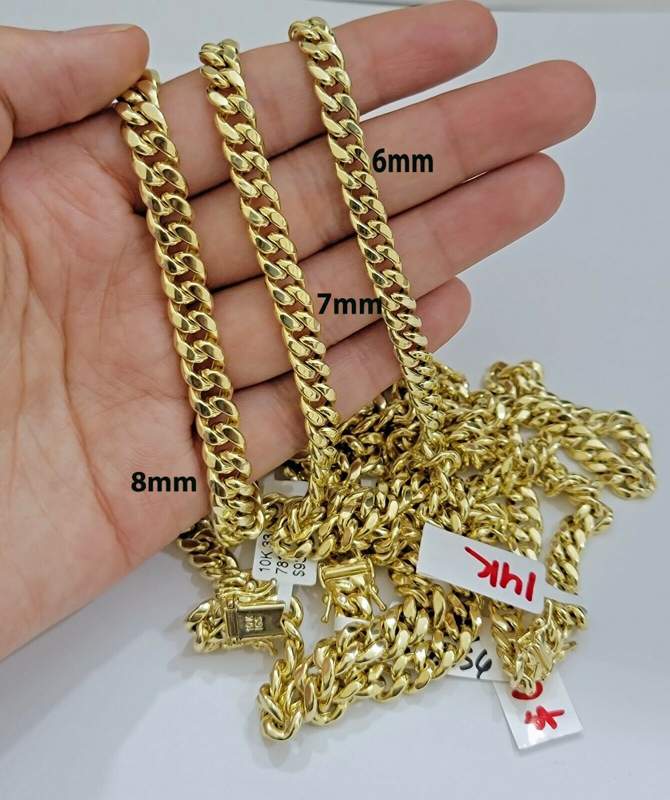 Real 14k Gold chain Necklace Miami Cuban Link 6mm - 9mm 8" - 30" Inch ,Strong, Men's - GoldenlinQ