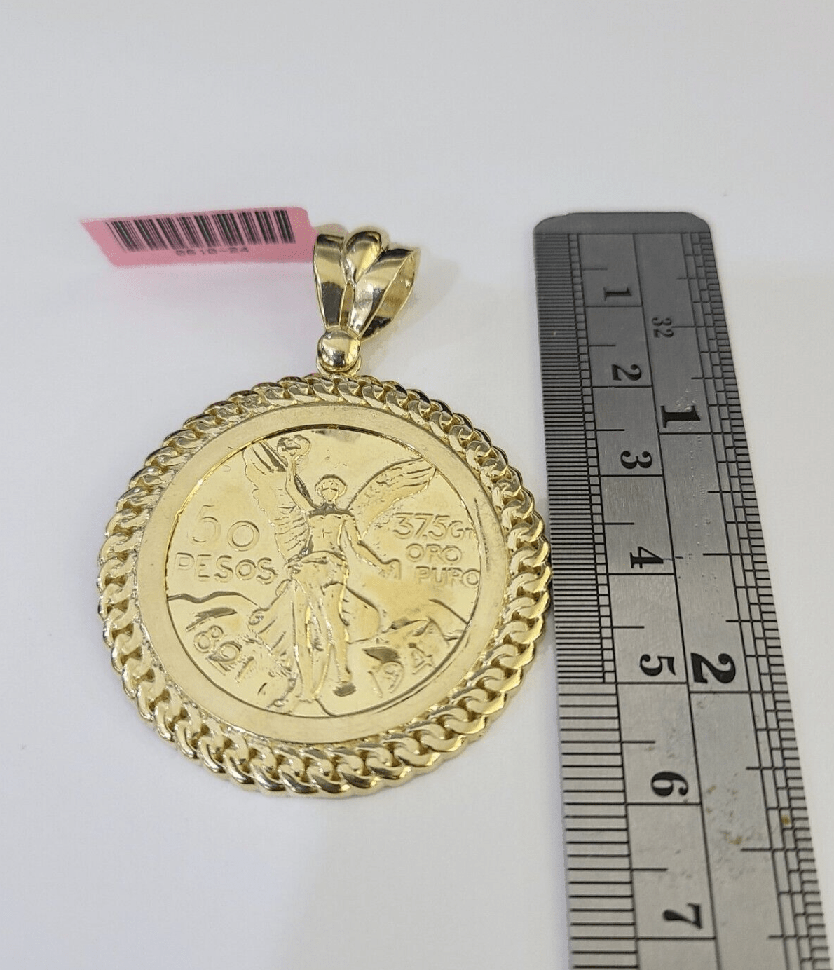 REAL 14k Gold Charm Centenario - Style Coin in Bezel 50 Pesos 1947Mexican Pendant - GoldenlinQ