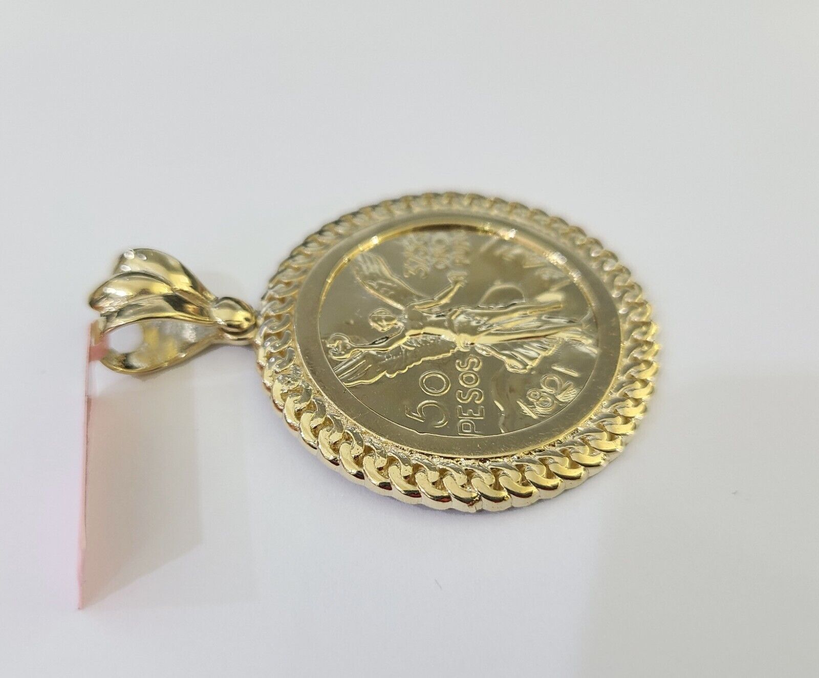 REAL 14k Gold Charm Centenario - Style Coin in Bezel 50 Pesos 1947Mexican Pendant - GoldenlinQ
