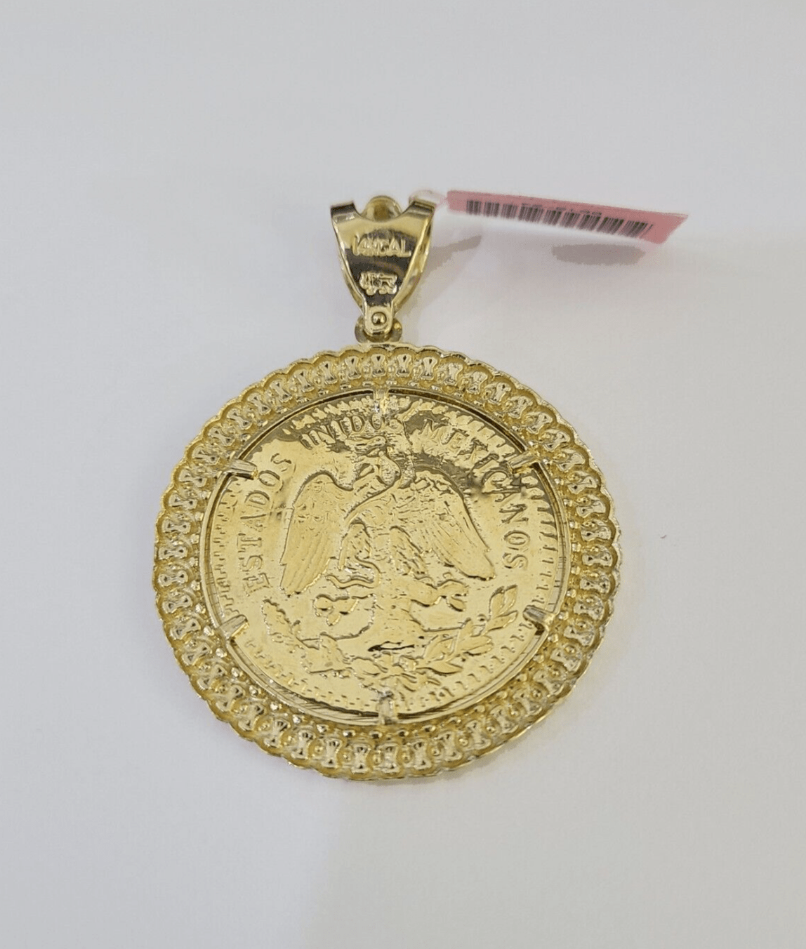 REAL 14k Gold Charm Centenario - Style Coin in Bezel 50 Pesos 1947Mexican Pendant - GoldenlinQ