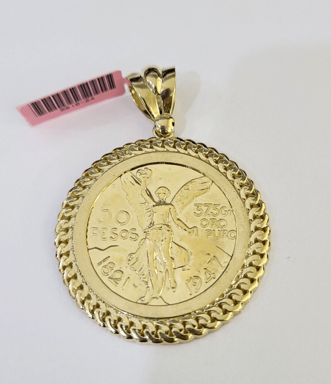 REAL 14k Gold Charm Centenario - Style Coin in Bezel 50 Pesos 1947Mexican Pendant - GoldenlinQ