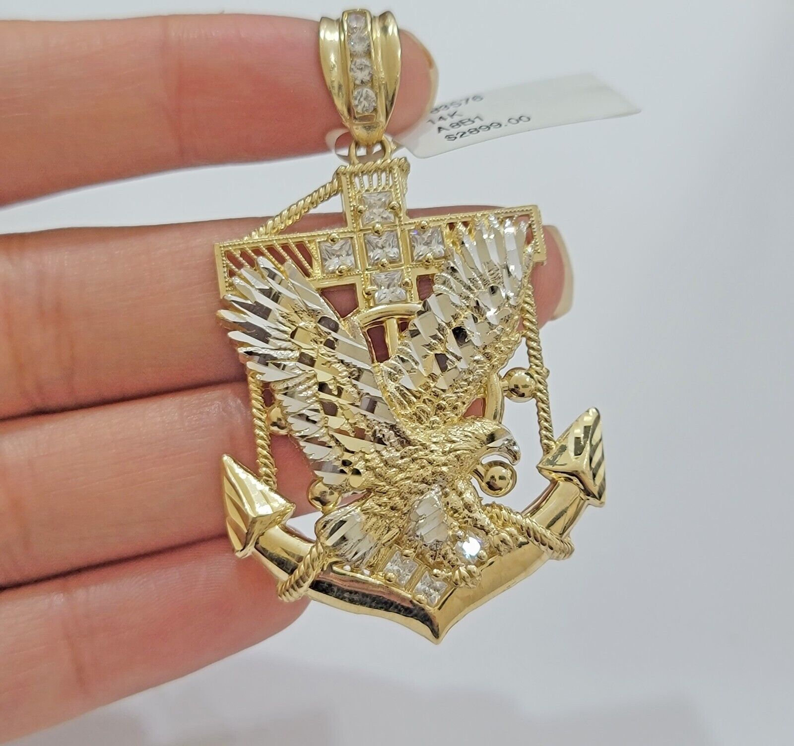 Real 14k Gold Charm Pendant Eagle Anchor 14 kt Yellow Gold For Men's Necklace - GoldenlinQ