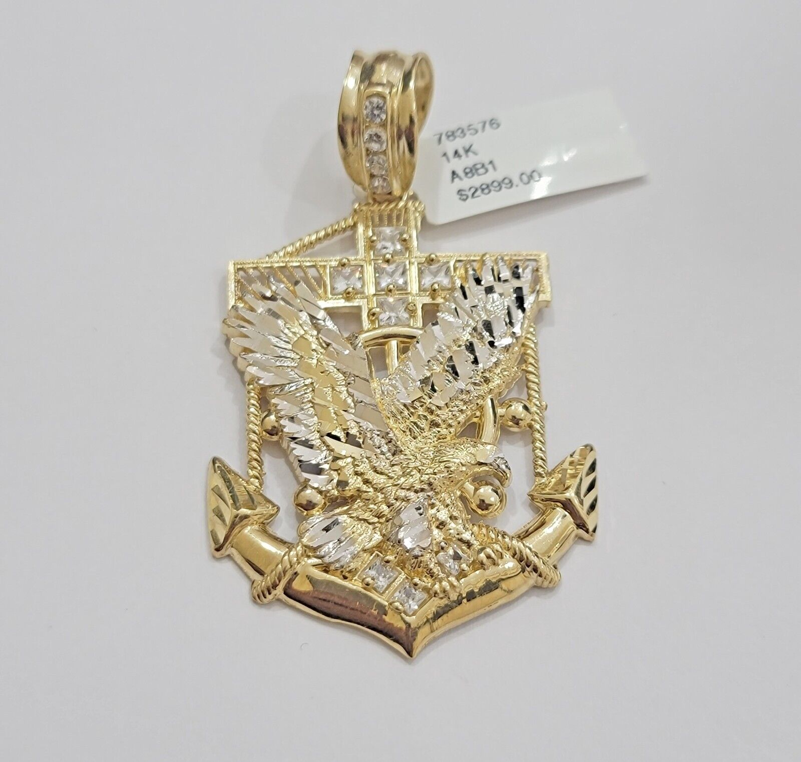 Real 14k Gold Charm Pendant Eagle Anchor 14 kt Yellow Gold For Men's Necklace - GoldenlinQ