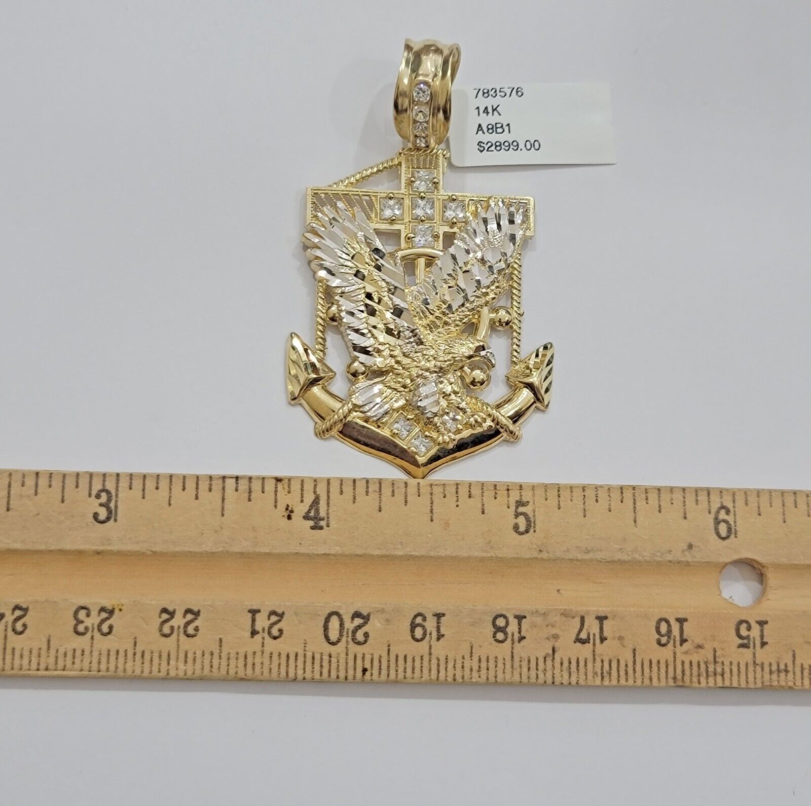 Real 14k Gold Charm Pendant Eagle Anchor 14 kt Yellow Gold For Men's Necklace - GoldenlinQ