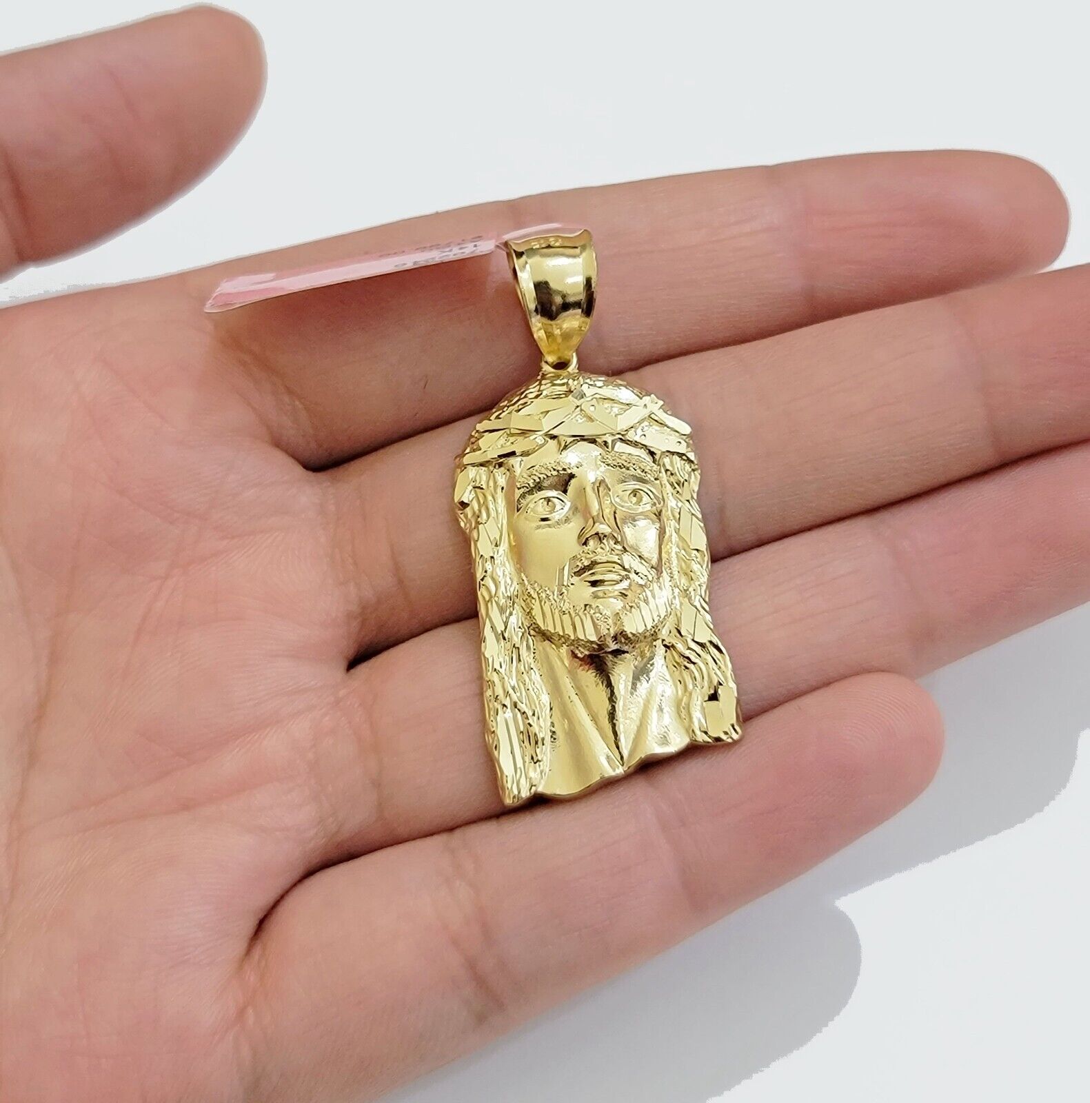 Real 14k Gold Charm Pendant Jesus Head 14kt Yellow Gold For Men Diamond Cuts - GoldenlinQ