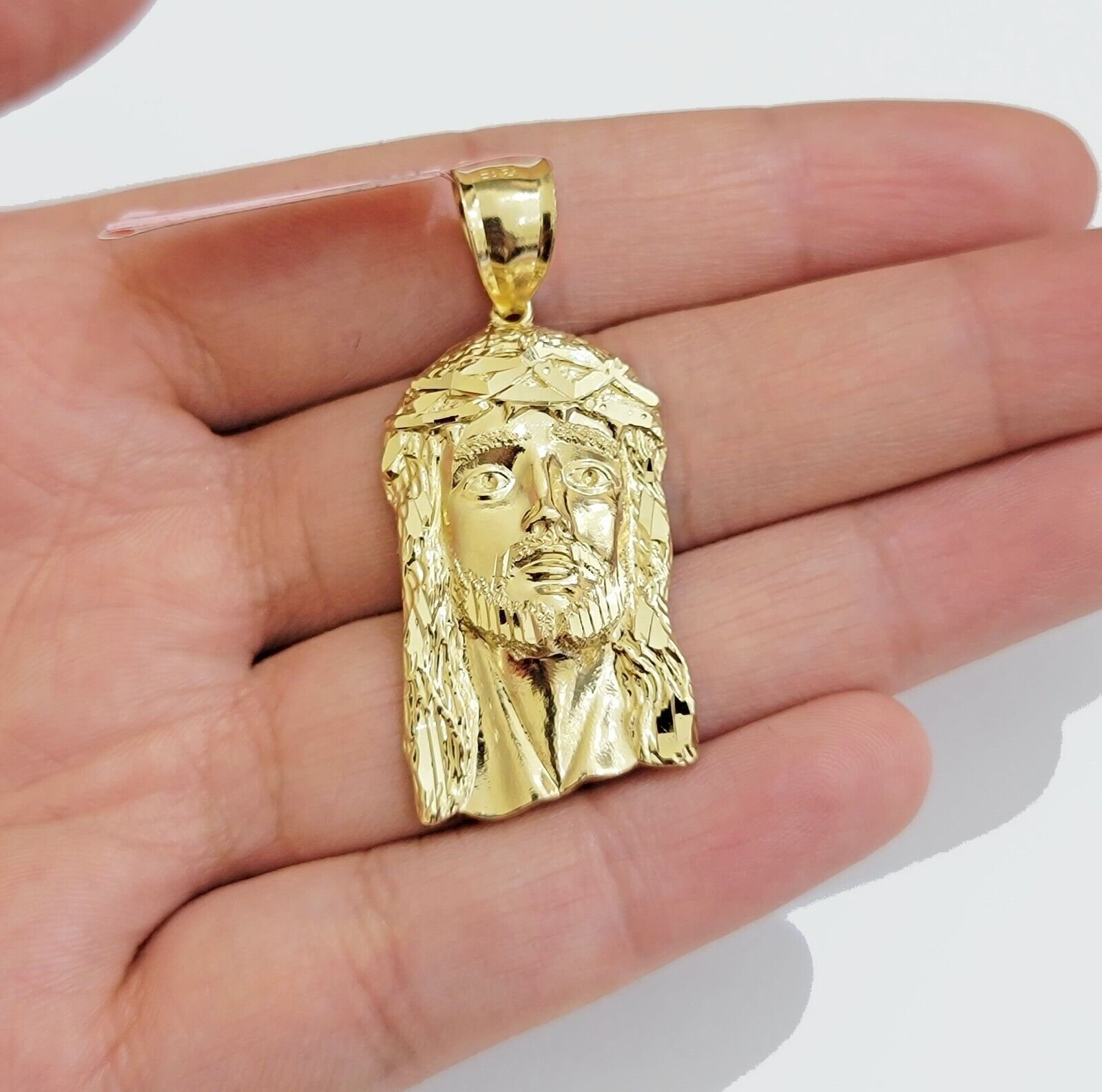 Real 14k Gold Charm Pendant Jesus Head 14kt Yellow Gold For Men Diamond Cuts - GoldenlinQ