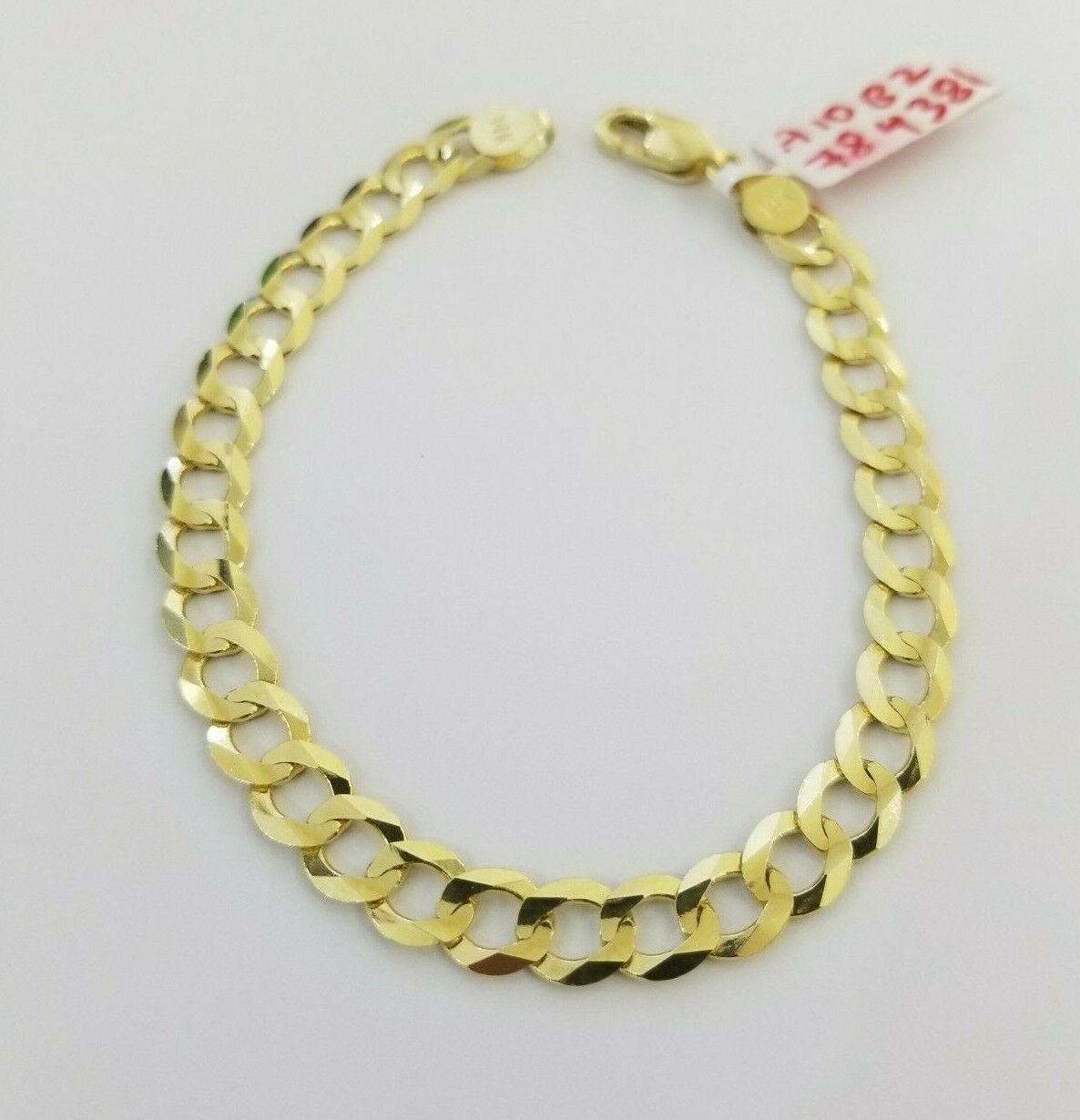REAL 14k Gold Cuban link Bracelet 7" 7.5mm SOLID 14kt Yellow Gold Strong, LADIES - GoldenlinQ