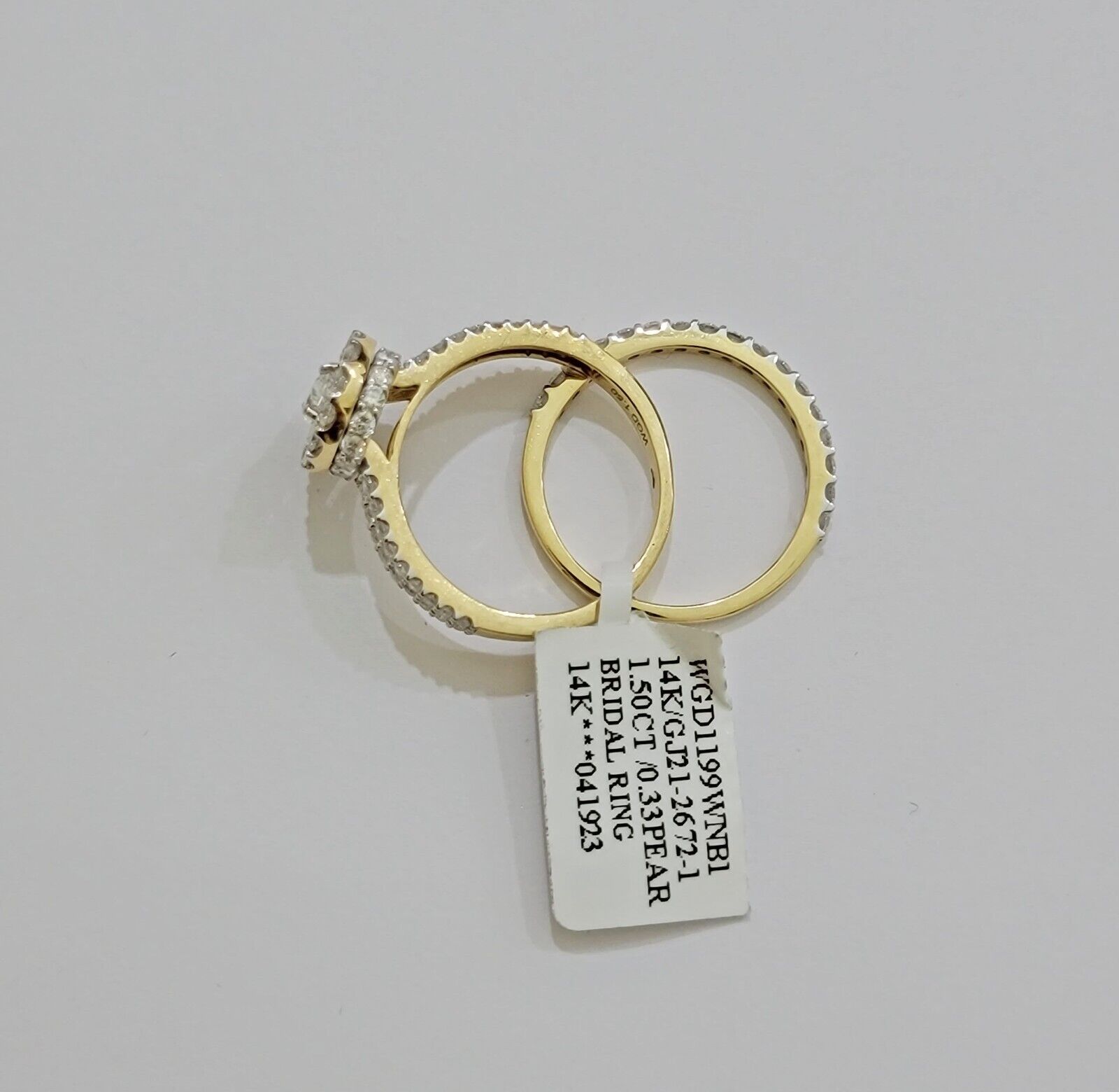 Real 14k Gold Diamond Engagement Wedding Ring Band SET Pear/ Tear drop 1.5 CT - GoldenlinQ