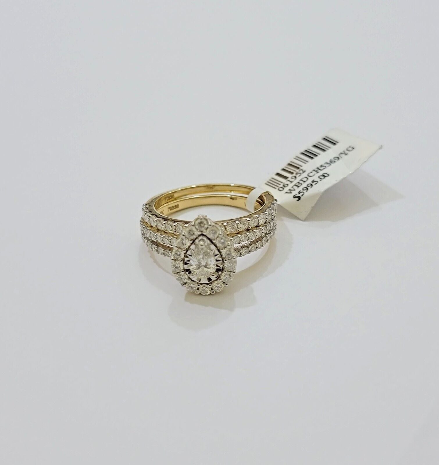 Real 14k Gold Diamond Engagement Wedding Ring Band SET Pear/ Tear drop 1.5 CT - GoldenlinQ