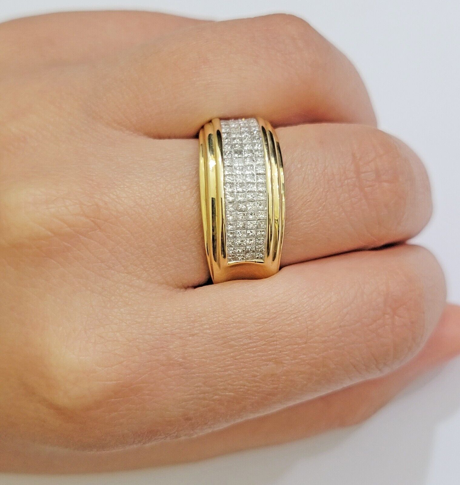 Real 14k gold Diamond Mens Ring Band Engagement Wedding Band 1 CT Natural Diam - GoldenlinQ