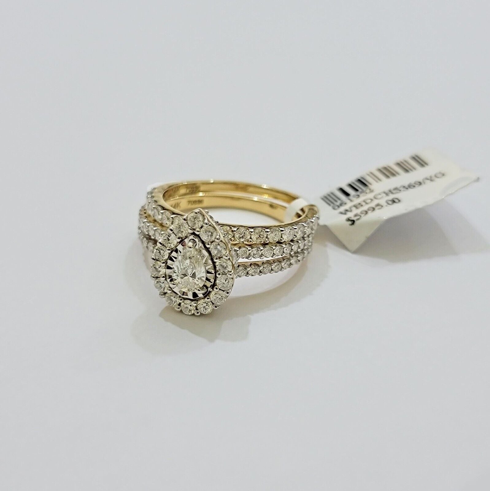 Real 14k Gold Diamond Ring band SET Ladies Engagement Wedding Pear Shape 1.50 CT - GoldenlinQ