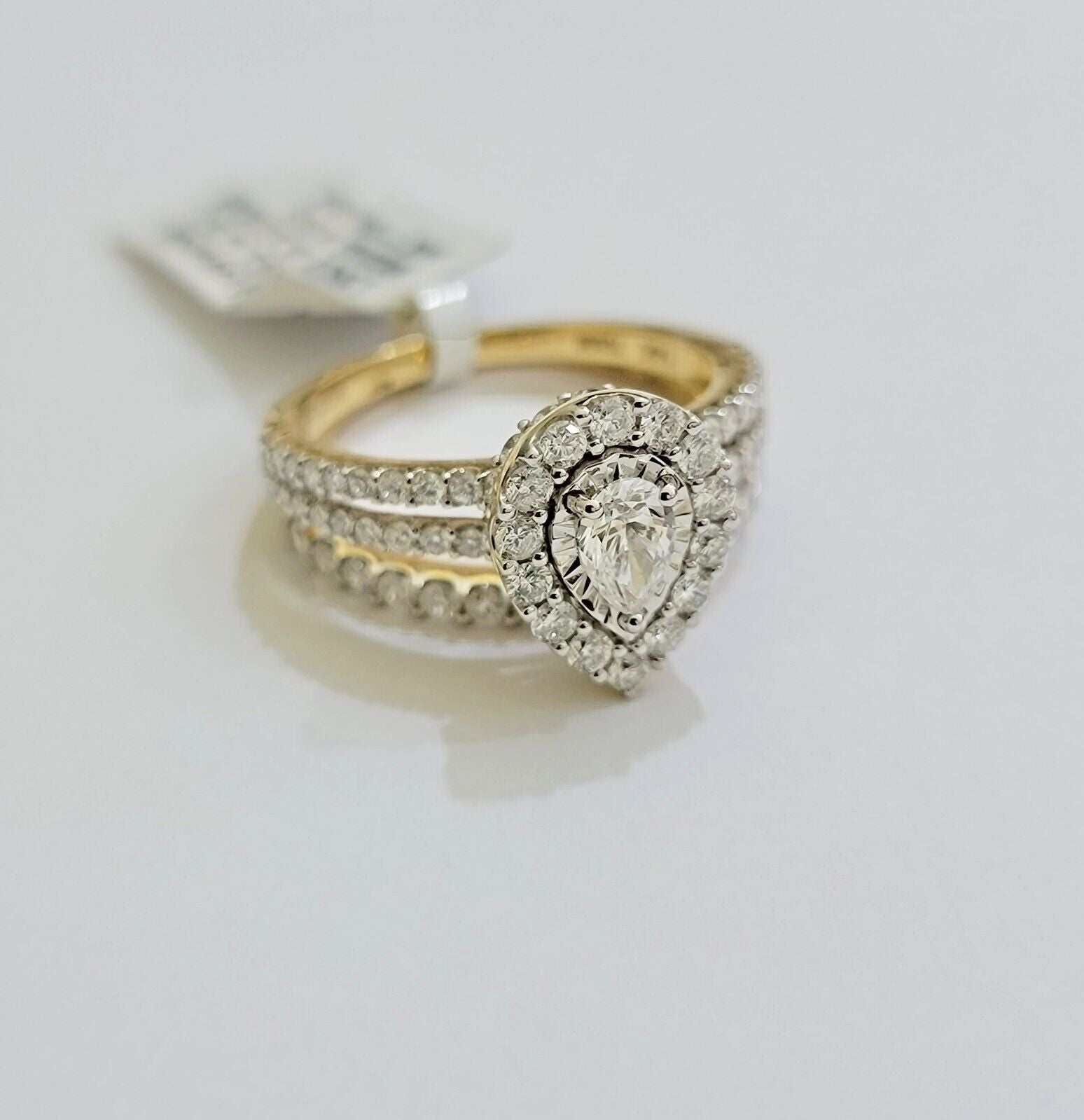 Real 14k Gold Diamond Ring band SET Ladies Engagement Wedding Pear Shape 1.50 CT - GoldenlinQ