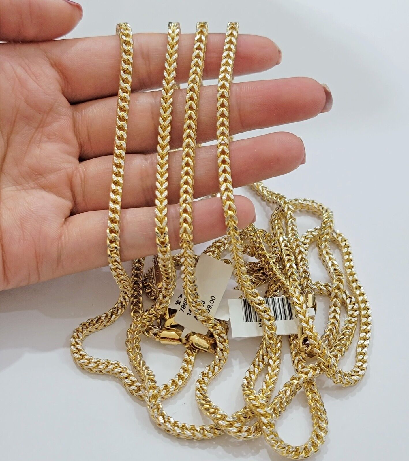 Real 14k Gold Franco Chain Necklace 22" Short 3.5mm Diamond cut 14kt Yellow Gold - GoldenlinQ