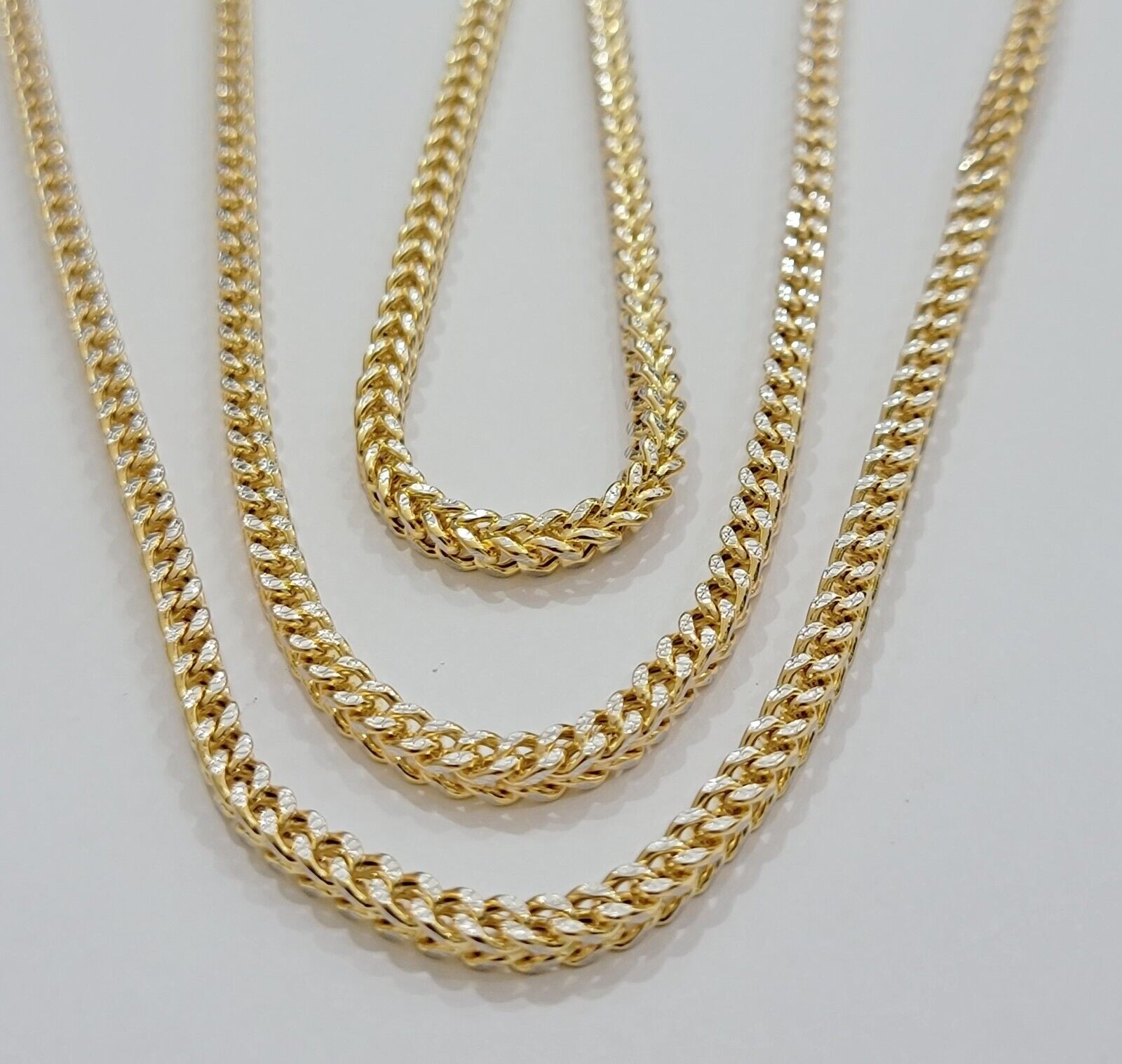 Real 14k Gold Franco Chain Necklace 22" Short 3.5mm Diamond cut 14kt Yellow Gold - GoldenlinQ