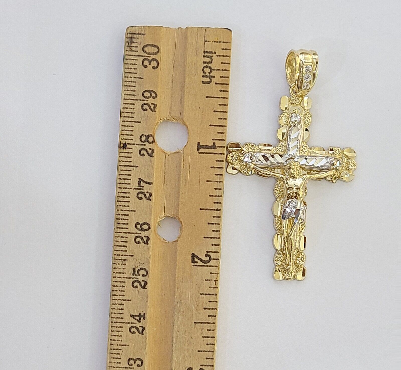 Real 14k Gold Jesus Cross Pendant Charm Crucifix 2" Inches 14kt Yellow Gold - GoldenlinQ