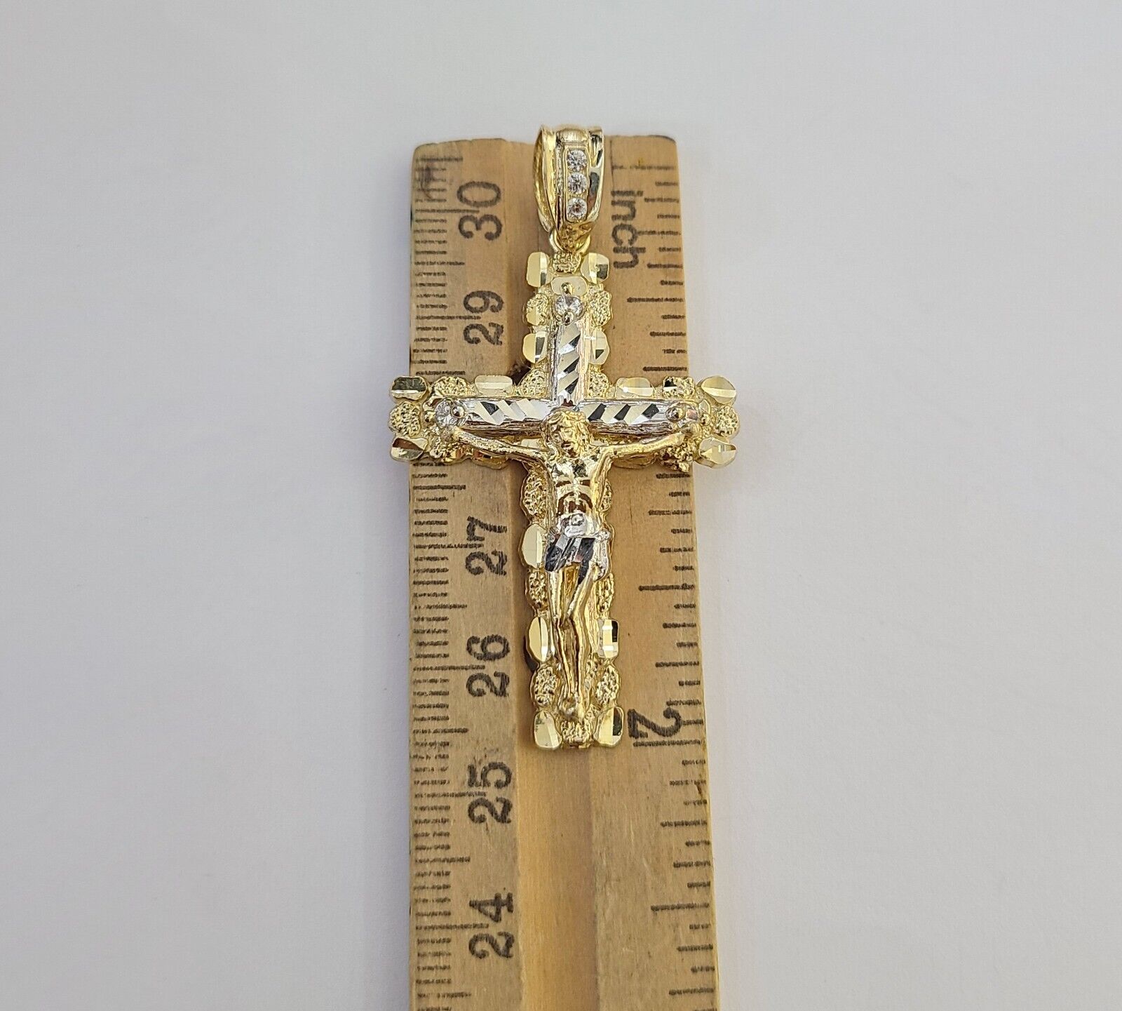 Real 14k Gold Jesus Cross Pendant Charm Crucifix 2" Inches 14kt Yellow Gold - GoldenlinQ