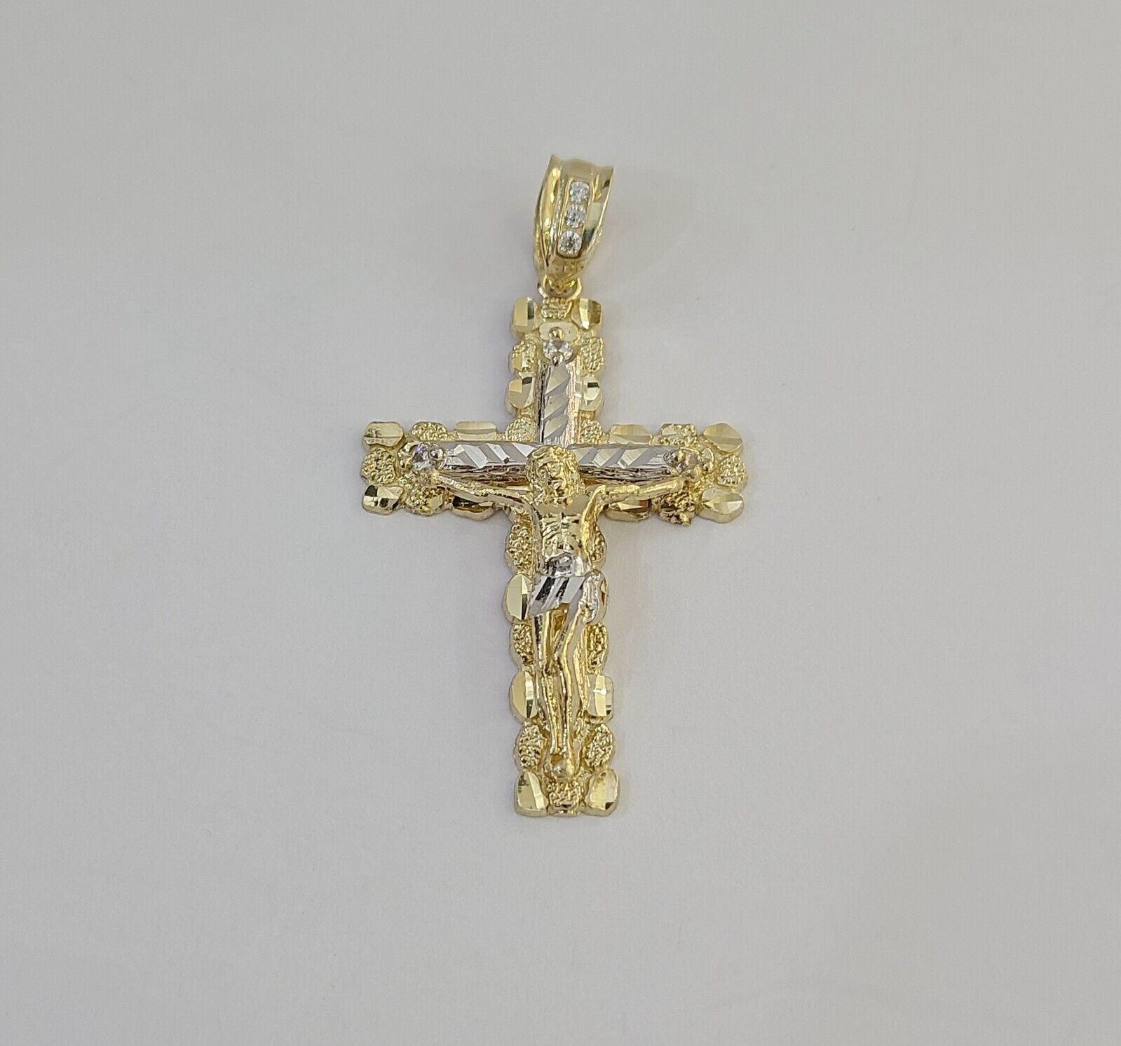 Real 14k Gold Jesus Cross Pendant Charm Crucifix 2" Inches 14kt Yellow Gold - GoldenlinQ