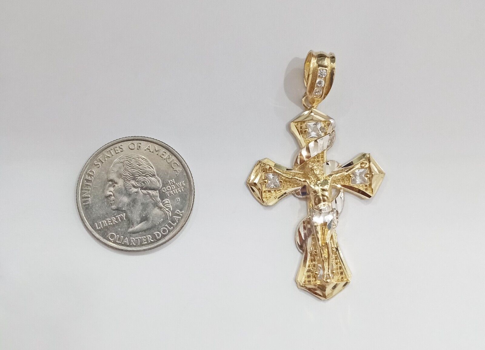 Real 14k Gold Jesus Crucifix Cross Charm Pendant 2" inch 14kt Yellow Gold - GoldenlinQ