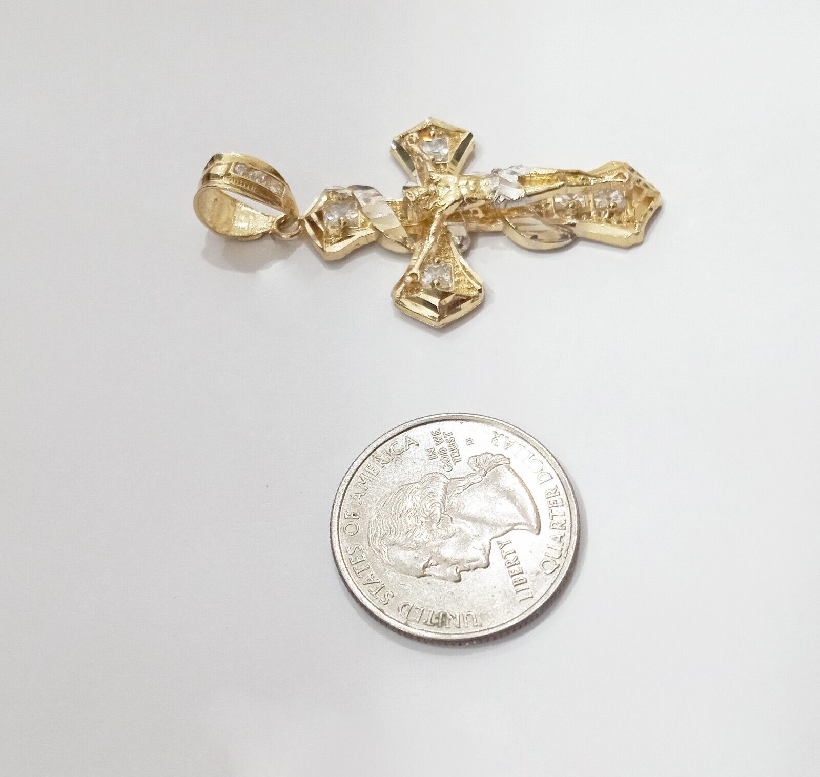 Real 14k Gold Jesus Crucifix Cross Charm Pendant 2" inch 14kt Yellow Gold - GoldenlinQ
