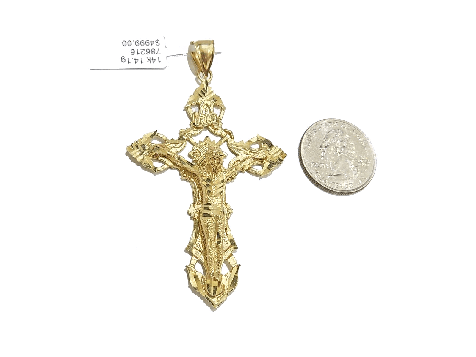 Real 14k Gold Jesus Crucifix Cross Charm Pendant 3" inch 14kt Yellow Gold - GoldenlinQ