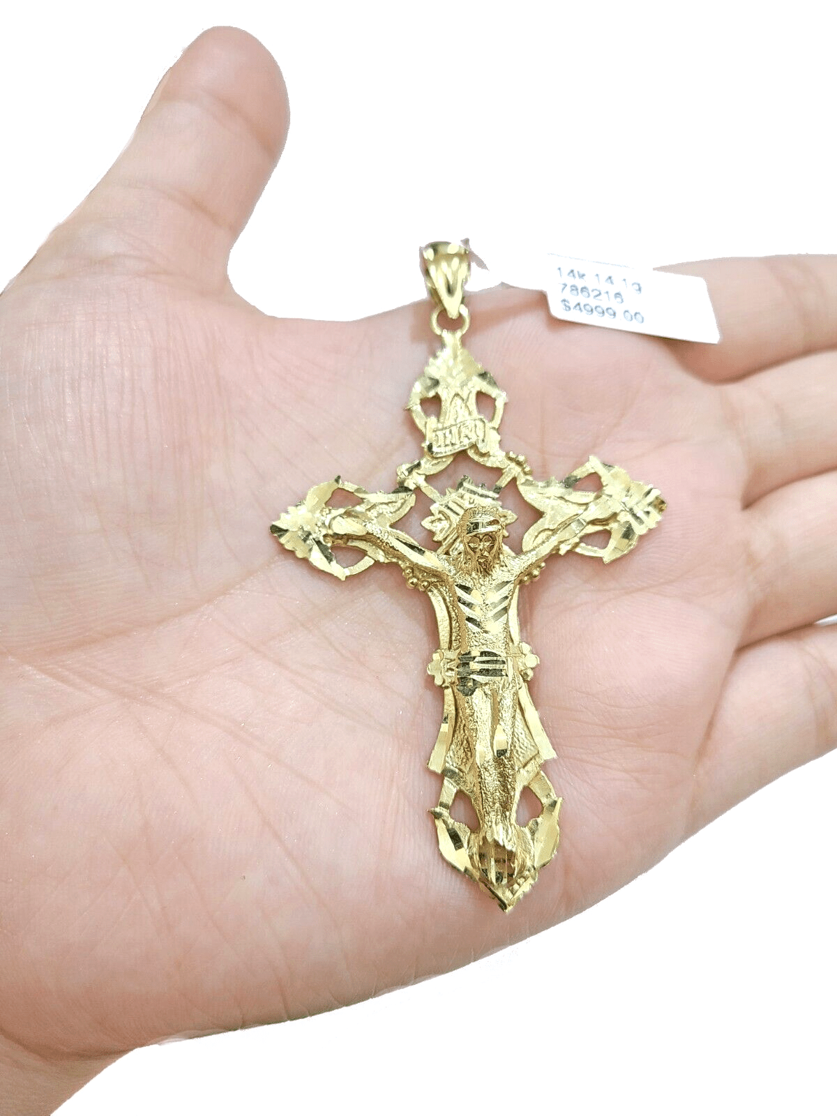 Real 14k Gold Jesus Crucifix Cross Charm Pendant 3" inch 14kt Yellow Gold - GoldenlinQ